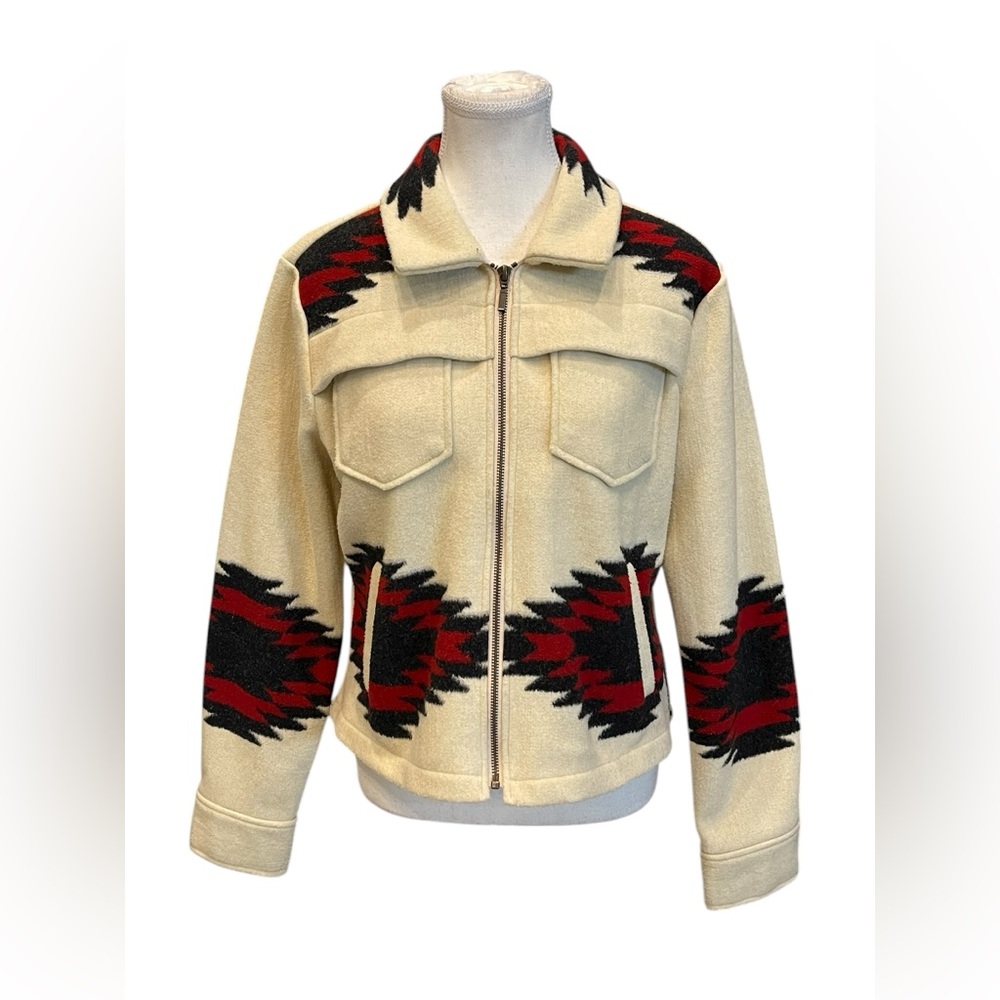 Orvis Cream and Black Utility Jacket with Geometric Patterns Sz:M